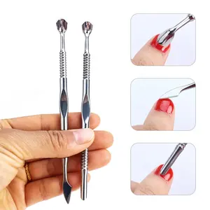 Empurrador de cutícula duplo aço inoxidável Dead Skin Pusher Nail Fork Pedicure Manicure Nail Art Cleaner Care Tool