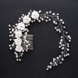 Tiaras Vương Miện Cô Dâu Phụ Kiện Chụp Ảnh Đám Cưới Cành Hoa Ngọc Trai Tinh Tế Kẹp Tóc Váy Cưới Bán Sỉ