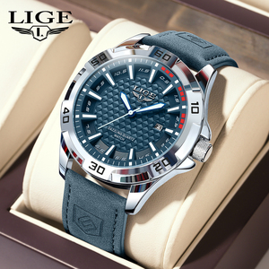 Reloj de Pulsera LIGE LG89290 para Hombre, de Cuero Azul, con Fecha, Resistente al Agua, de Lujo, Analógico, Luminoso, Relojes De Hombre + Caja de Regalo - Product Image 1