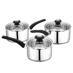 SY-Kitchenware Stainless Steel Set of Pans 3-Piece 16cm 18cm 20cm <strong>Saucepans</strong> Vented Glass Lids <strong>Induction</strong> - Product Image 1