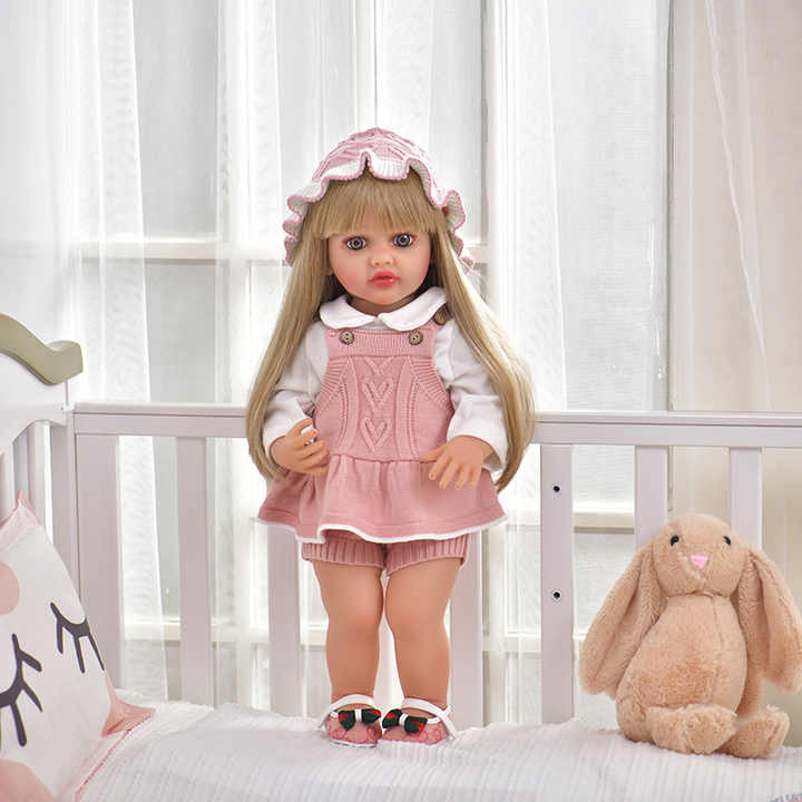 55cm Betty Newborn Full Body Silicone Vinyl Reborn Lifelike Toddler Stand Girl Doll Princess With Long Wig Hair Bonecas Reborn