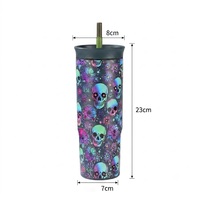 Vaso térmico de acero inoxidable de doble pared de 24 oz con diseño de dibujos animados, tapa antiderrames y pajita, ideal para regalos de Halloween para niños.