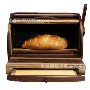 Bread Storage Box Solid Wood Roll Top With Drawer <b>Kitchen</b> Countertop Bread Container Natural Wood Color Rectangle Shape - Product Image 5