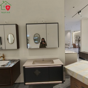 Mueble de Baño de Pared que Ahorra Espacio con Espejo con Luz LED y Lavabo Individual, Gabinete de Almacenamiento de Madera Sólida para Apartamento - Product Image 5