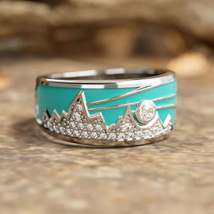 Anello Smaltato Vintage con Motivo Alba di Montagna per Donne, Gioiello Artistico da Dito alla Moda - Product Image 3