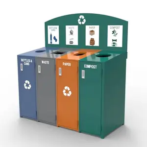 hot sale steel metal waste bin 95 gallon silver garbage can waste and recycling bin