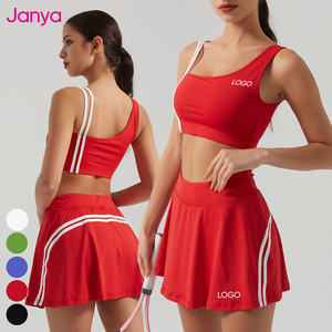 Janya定制标志女式泡菜套装批发彩色阻挡健身房健身瑜伽文胸高尔夫网球裙2件套 - Product Image 1