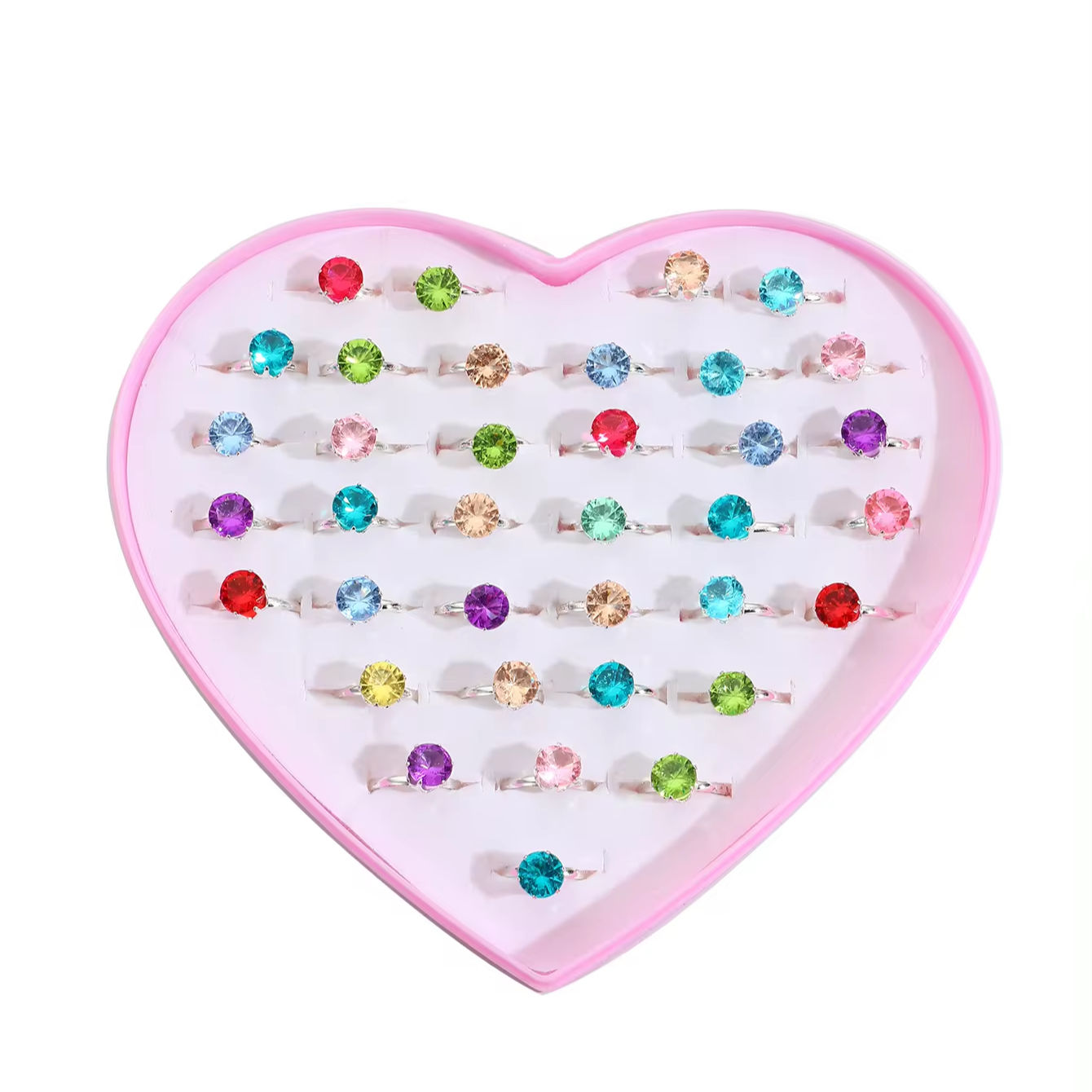 Little Girl Rhinestone Gem Rings,Adjustable Random Color Style Diamond Kids  Play Rings in Box,Pretend Play and Dress Up Rings