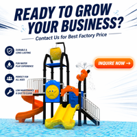 Structure de jeu aquatique personnalisée SageDelightRides, seau à eau et toboggans pour enfants, en LLDPE et acier galvanisé, pour les communautés de stations balnéaires, OEM