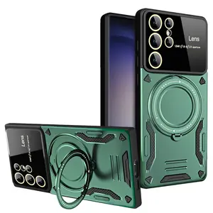 Magnetische Telefoonhoes Met Grote Camera Lens Pantser Telefoonhoes Met Kick Stand Verdedigen Case Voor Samsung S23 Ultra