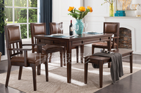 Ensemble de table à manger moderne avec longue banquette et chaises, table à manger rectangulaire en bois de style farmhouse, mobilier de salle à manger pour restaurant