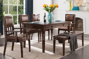 Juego de mesa de comedor moderna con Banco largo y sillas, mesa de comedor rectangular de granja de madera, muebles de comedor para restaurante