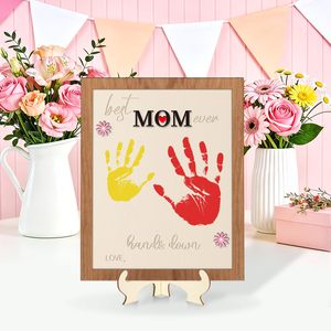 Marco de Madera para Huellas de Manos, Placa Conmemorativa con Soporte 'La <span class=keywords><strong>Mejor</strong></span> Mamá del Mundo' para Regalos del Día de la Madre - Product Image 3