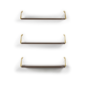 Floating Wall <b>Shelf</b> Walnut Yellow Metal Bracket Triple <b>Shelf</b> For Books Decorative Wall Mounted <b>Rack</b> - Product Image 4
