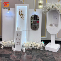 Panneau rectangulaire en PVC blanc lisse avec éclairage doré, pliable, pour livre d'or audio, avec microphone, pour décoration de toile de fond de mariage