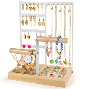 Niseven Custom 4 Tier Sieraden Display Stand Room Decor Ketting Oorbel Organizer Metalen Sieraden Houder Met Houten Doos