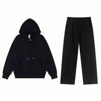 Ensemble de survêtement unisexe en coton 100% avec sweat à capuche zippé tricoté uni et pantalon de survêtement large, idéal pour l'activewear (OEM/ODM)