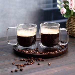 Vendita calda trasparente a doppia parete vetro borosilicato <span class=keywords><strong>Cappuccina</strong></span> tazza di vetro caffè tazza trasparente con manici - Product Image 5