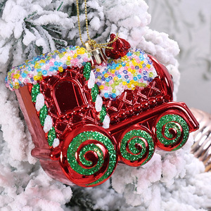Nouveau Pendentif Décoratif de Noël en Plastique, <span class=keywords><strong>Petit</strong></span> <span class=keywords><strong>Train</strong></span> Rouge avec Clochettes, Boîte Cadeau, Ornement d'Arbre, Accessoire Photo et Décoration Festive - Product Image 3