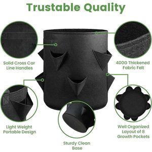 Sac de culture robuste réutilisable pour jardinage, 10 gallons, en tissu feutré, pour fraises, avec 8 poches - Product Image 2