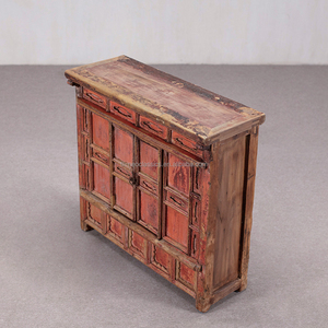 Comodino in Stile Cinese Tradizionale Vintage <span class=keywords><strong>con</strong></span> Laccatura Rossa Invecchiata, Ecologico e Fatto a Mano, per Arredamento Wabi-Sabi - Product Image 6