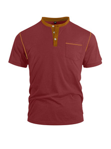 Camiseta Polo Henley para Hombre, Manga Corta, Mezcla de Algodón, con Bolsillo, Transpirable, Informal, para Trabajo - Product Image 2