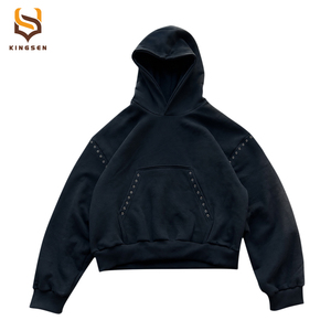 Sudadera con capucha extragrande de algodón grueso de 400 g/m² para hombre, sin impuestos en EE. UU., sudadera con capucha personalizada de forro polar, fabricante de sudaderas con capucha cortas de gran gramaje. - Product Image 6