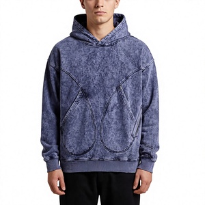 Sudadera con Capucha Personalizada con Efecto Ácido, Oversize, de Algodón Grueso, con Bolsillo Canguro, Estilo Urbano, Unisex - Product Image 1