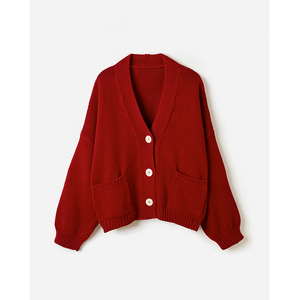 Daily Outfit Campus Casual Style Chunky Knit V Neck Loose Women's <b>Cardigan</b> <b>Sweater</b> - Product Image 1