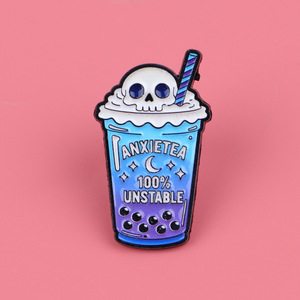 Broche con Frases sobre la Ansiedad, Insignia <span class=keywords><strong>de</strong></span> Metal con Diseño <span class=keywords><strong>de</strong></span> Calavera y Taza <span class=keywords><strong>de</strong></span> Té, Pin Creativo con Letras en Inglés - Product Image 3