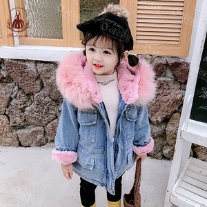<strong>Winter</strong> <strong>Toddler</strong> Girls Denim <strong>Jacket</strong> with Big Faux Fur Collar Thick Fleece Lined Kids Jean Coat Warm Mid-length Parka for Children - Product Image 2