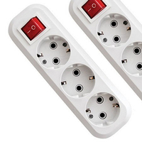 Wellsdiy Prise d'extension à 3 voies avec mise à la terre Prise d'extension électronique européenne avec bouton Prise d'application domestique