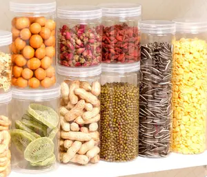पारदर्शी रसोई खाद्य पैकेजिंग के लिए lids के साथ प्लास्टिक जार कंटेनर खाद्य कॉस्मेटिक क्रीम भंडारण