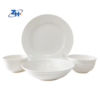 Service de vaisselle en céramique compatible lave-vaisselle, assiettes à soupe et bols en porcelaine blanche à rebord, design incrusté d'or