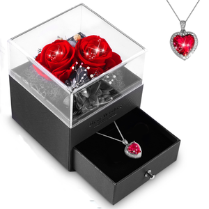 Preserved Real Rose With I Love You Necklace 100 Languages In A Gift Box Handmade Eternal Roses For Her On Valentines Day