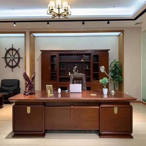 Escritorio DE OFICINA DE MADERA moderno de gama alta, acero inoxidable, nuevo estilo chino, escritorio de jefe, muebles ejecutivos de cuero, nogal grande - Product Image 4