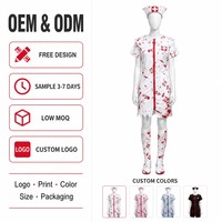 Costume d'infirmière sanglante d'horreur pour femme, ensemble robe d'infirmière blanche à fermeture éclair rouge et ourlet dentelé, tenue de fête d'Halloween
