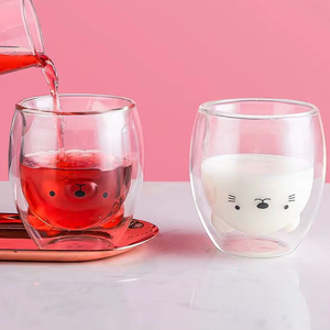 Dễ thương cao Borosilicate cà phê nước trái cây cốc sữa phim hoạt hình gấu hình đôi tường Cốc chịu nhiệt đôi tường Cốc thủy tinh - Product Image 3