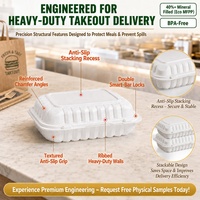 Boîtes à emporter jetables 9x6, micro-ondables, à clapet, écologiques, en plastique MFPP, noires, pour restaurants.
