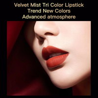 Rouge à lèvres vegan 3-en-1 velours mat tricolore, longue tenue, waterproof, anti-transfert, haute pigmentation, résistant à la décoloration