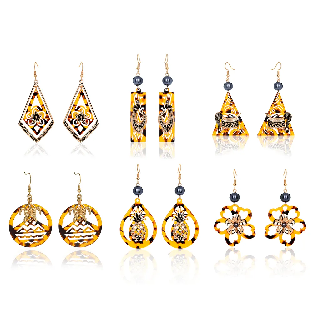 Yellow black personality design hawaiian earrings pearl patterned earrings women