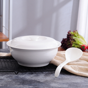 Ustom-cuenco de cerámica grande para sopa, cuenco blanco con tapa y cuchara para Cena - Product Image 4