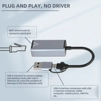 Adaptador de Red USB a RJ45 Tipo C 2 en 1, Adaptadores Gigabit Ethernet de 1000 Mbps, Adaptador USB 3.0 Gigabit Ethernet para Portátiles