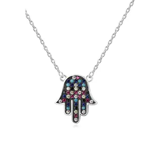 New Product Platinum Plated 925 Silver Multi Color Stone Hamsa Necklace