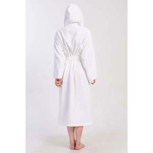 Albornoz con capucha de felpa blanca para mujer, manga larga, suave, para spa, largo completo, con cinturón y bolsillos - Product Image 6