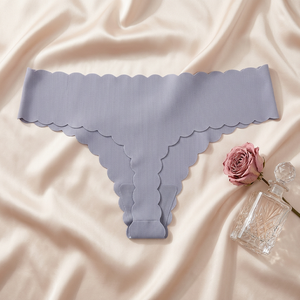 Ladies Ribbed <b>Seamless</b> <b>Thong</b> Underwear Scalloped Edge Solid Color Invisible Women Panties Comfort Sports Yoga Underpants OEM ODM - Product Image 2