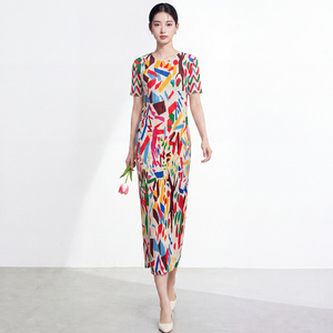 Vestido Midi de Mujer, Color Sólido, Cuello Alto, Tejido Plisado, Cintura Elástica, Sin Mangas, Casual, para Todas las Temporadas, Tallas Grandes - Product Image 3