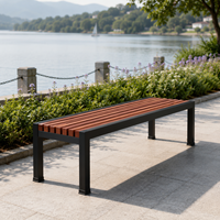 Banc de jardin extérieur sans dossier, structure en métal noir, lattes en bois composite WPC, banc de repos public pour jardin