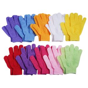 Luma Custom Five-Fingers Nylon Body Scrubber Guantes de ducha Exfoliante corporal de poliéster de forma ovalada Removedor de piel muerta Guante de baño - Product Image 1
