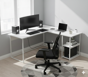 European Style <b>Extendable</b> Corner Computer <b>Desk</b> L Shape Sturdy Metal Frame Particle Board Home Office Study Workstation Wholesale - Product Image 5